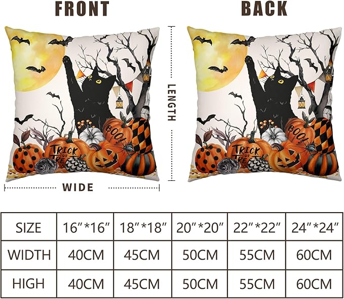 Halloween Outdoor Pillow Covers 20x20 Set of 2 Black Cat Pumpkin Moon Bat Throw Pillow Cases Ghost Spooky Boo Dog Skull Pillowcase Fall Holiday Decor for Home Sofa Couch