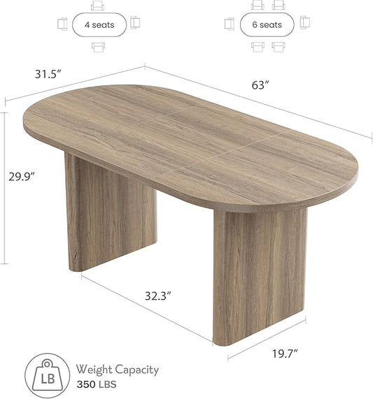 GarveeHome Oval Dining Table for 6-8 People, Long Large Kitchen Table with Thick Sturdy Wooden Base, Farmhouse Dining Room Table for for Kitchen, Living Room, Office (63" Long,Rustic Pear)