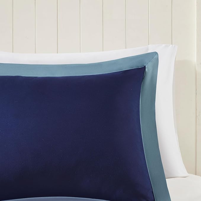 Madison Park Comforter Set, Reversible Down Alternative All Season Microfiber Bedding, 3M Scotchgard Stain Release, King Dorm Comforter, Navy/Light Blue