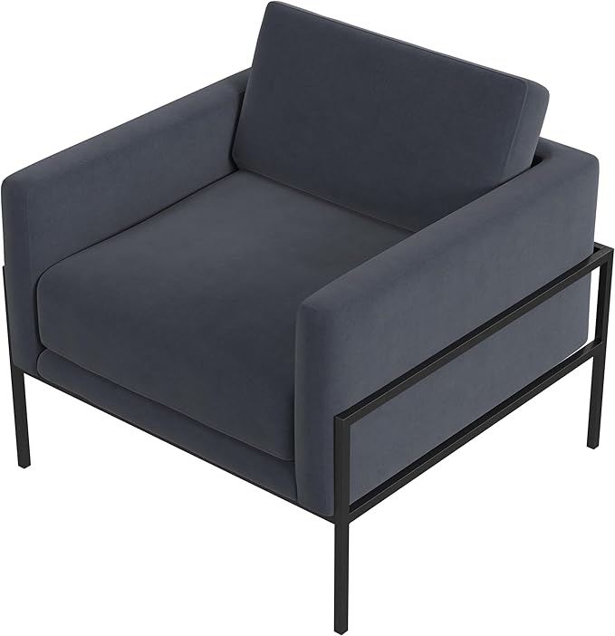 HomePop Modern Metal Frame Accent Chair|Homepop Home Décor|Accent Chairs for Living Room & Bedroom - Steel Blue Velvet