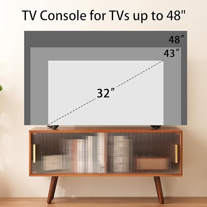 Bamboo TV Stand Entertainment Center, Mid-Century Modern Television Stand for 50-55 inch TVs, Rustic Brown Media Console Table, Open Storage Shelves for Living Room, Bedroom and Home Decor