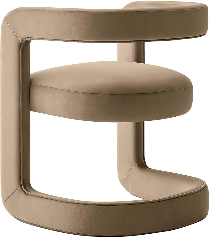 Modway Winslow Stain-Resistant Performance Velvet Dining Chair in Taupe - Open Back Barrel Armchair - Upholstered Dining Chair - Cozy Reading Chair or Velvet Vanity Chair