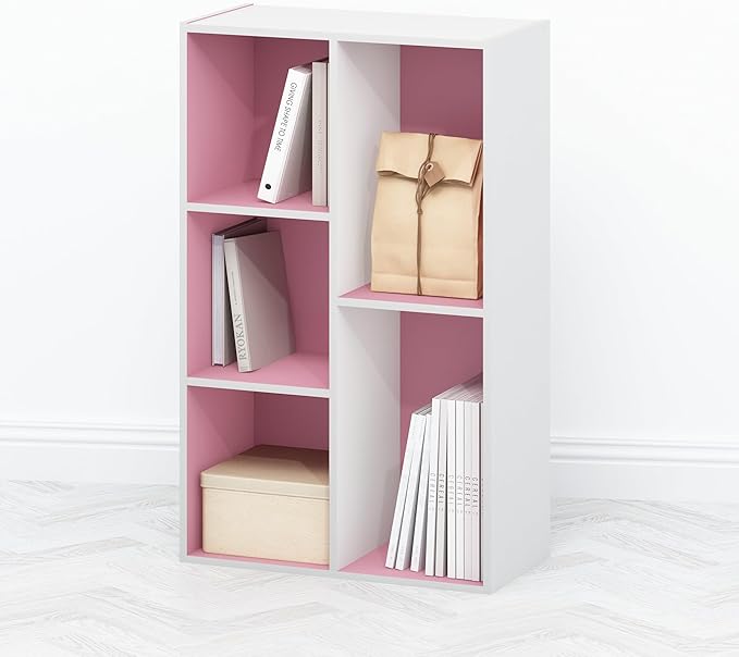 Furinno TOMI TV Stand, 5-Cube Entertainment Center with Open Shelf, Reversible TV Console, for Living Room, Bedroom, Home Office, Pink