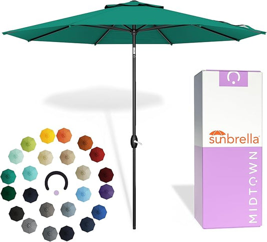 Midtown Umbrellas - The Lean 10 Ft Patio Umbrella with Fade-Resistant Sunbrella Fabric, Auto-Tilt Aluminum Frame and 8 Reinforced Ribs for Deck, Pool & Garden - Canvas Glacier Canopy, Black Pole