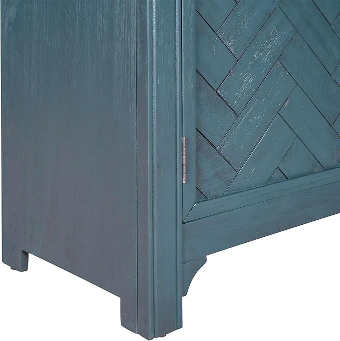 Ball & Cast 40" Farmhouse 2-Doors Storage Sideboard Buffet Cabinet w/Adjustable Shelves & Pattern Door, Wood Decorative Coffee Accent Cabinet Console Table for Entryway Kitchen Dining, Antique Blue