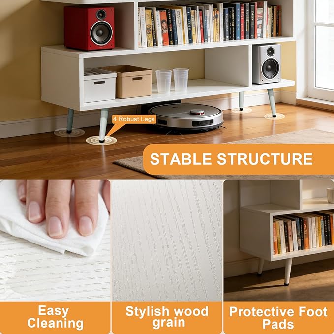 Lightdot TV Stand for TVs up to 45'', Modern Entertainment Center with 3 Storage Open Large Capacity for Collection, Media Console Table for Living Room/Entrance/Sofa Cabinet,Easy Assembly-White