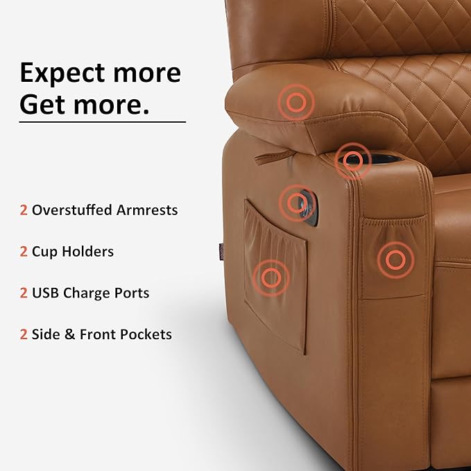 MCombo 56.3" Zero Gravity Power Loveseat Recliner with Heat and Vibration Massage, Reclining Loveseat Sofa with USB Ports, Cup Holders for Living Room, Faux Leather PR622Sets (Saddle)