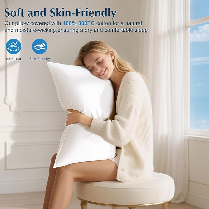 Luxury Goose Feather Down Pillow King Size, 3-Chamber 5 Star Hotel Pillow for Deep Sleep, Soft Bed Pillows for Neck Pain Relief, Perfect for Side, Back Sleepers, 100% Cotton Shell (1 Pack,20"x36")