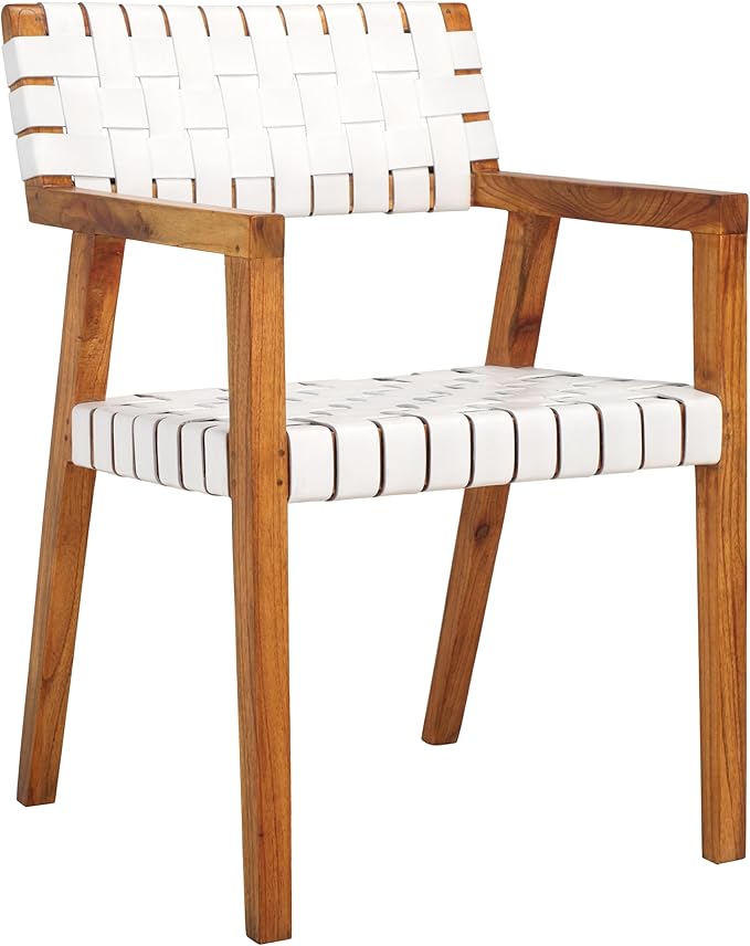 SAFAVIEH Home Collection Cire White Faux Leather/Natural Solid Wood Dining Chair