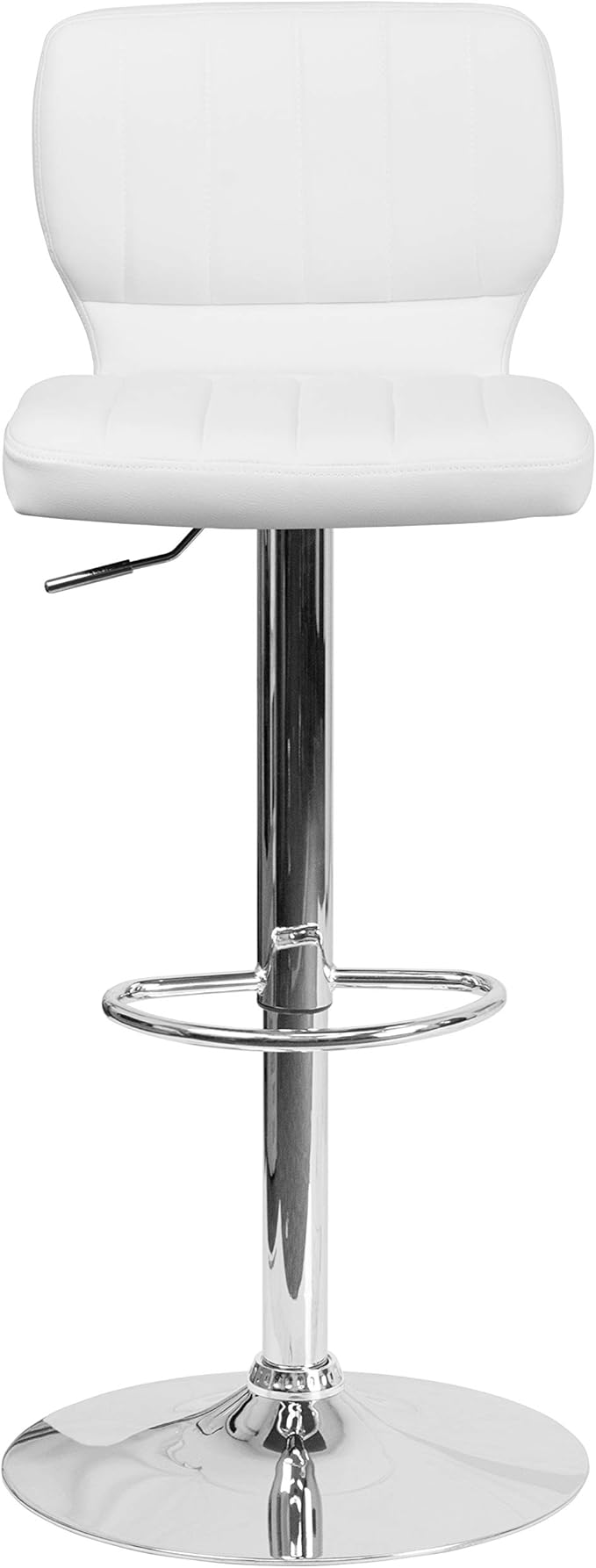 Flash Furniture Samantha Contemporary White Vinyl Adjustable Height Barstool with Vertical Stitch Back and Chrome Base (Pack of 2)