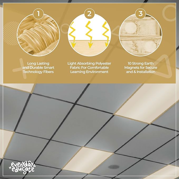 Fluorescent Light Covers for Ceiling Lights - Flicker & Glare Reducing Filters for Ceiling Lights - Overhead Light Covers - Ceiling Shade Filters for Classroom & Office - 48" x 24", Warm Yellow 4 Pack