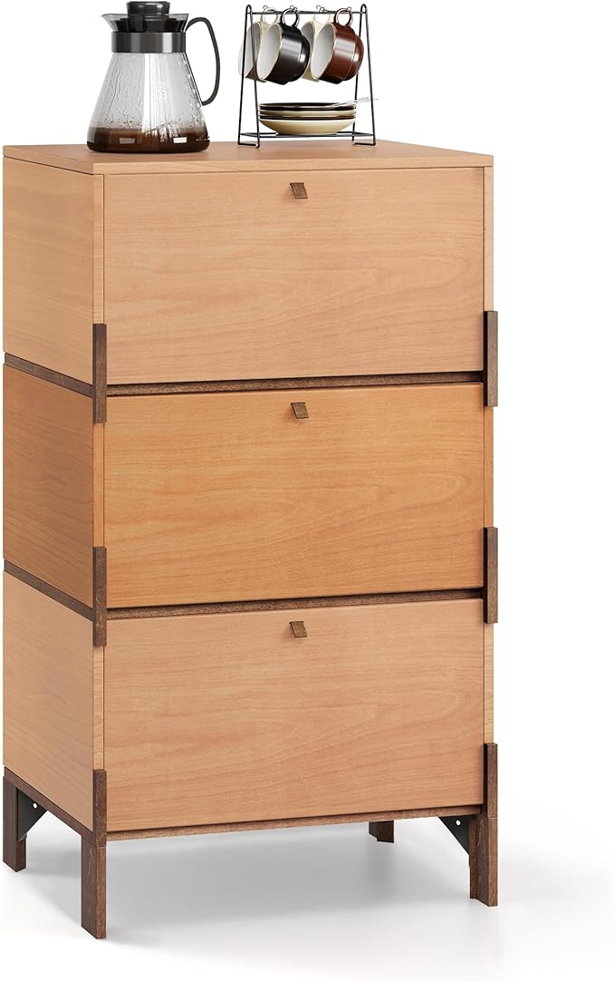 Sebastack Sideboard, Buffet Cabinet with 3 Storage Drawers, Easy Assembly Coffee Bar Wood Buffet Table for Kitchen, Dining Room, Office, Basswood and Beech Color Combo (1 pcs)
