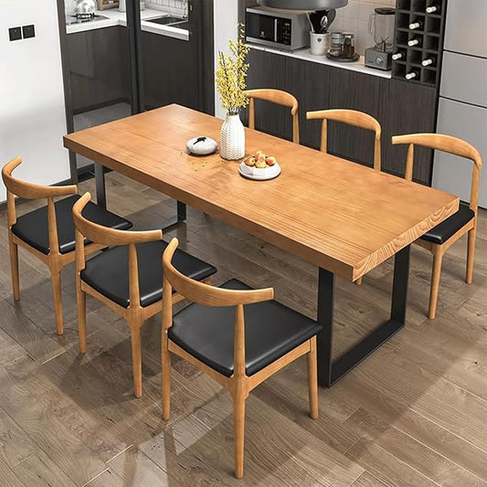 47in Modern Minimalist Solid Wood Dining Table - Sturdy Metal Base, Easy Assembly | Versatile Table for Dining Room, Living Room & Office