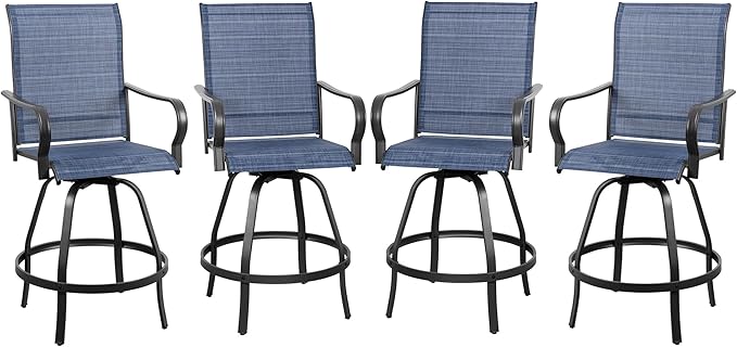 Shintenchi 4 Piece Patio Swivel Bar Chairs, All Weather Textile Outdoor Metal Bar Stools Patio Chairs Set of 4 with High Back, High Top Bistro Set Furniture for Balcony, Backyard,Garden,Deck,Deep Blue