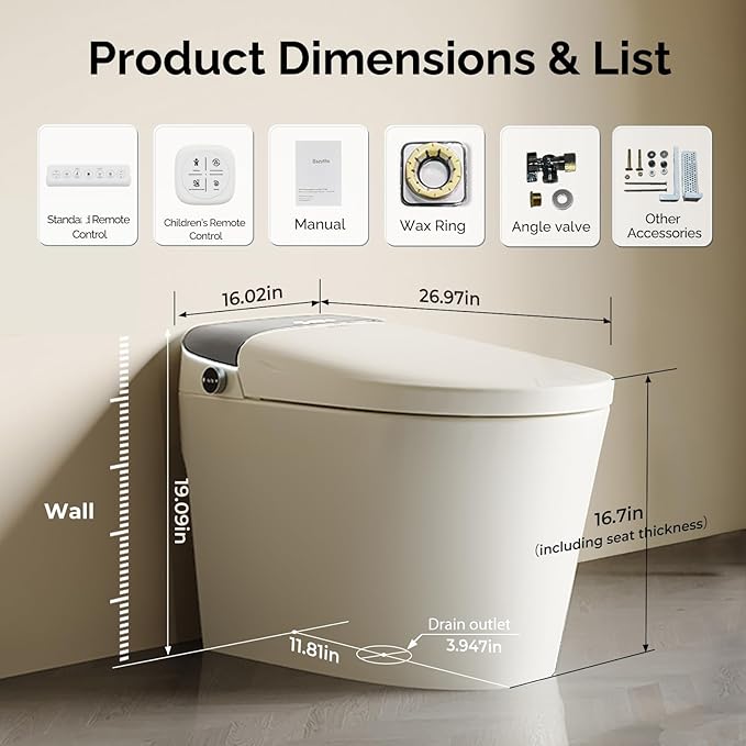 Smart Toilet, Dual Bidet Seats for Adults & Kids with Child Mode, Built-In Tank, Auto Open/Close Lid, Foot Sensor Flush, Heated Seat, Warm Air Dryer, Elongated One-Piece (ZY695A Family)