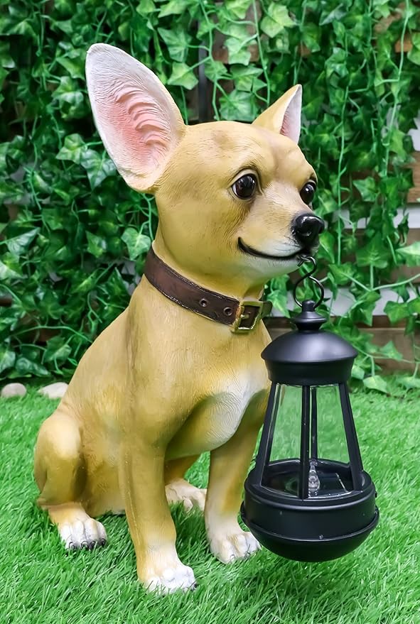 Ebros Picante Mexican Chihuahua Dog Decor Path Lighter Statue 12.5" Tall with Solar LED Light Lantern Lamp This Little Light of Mine