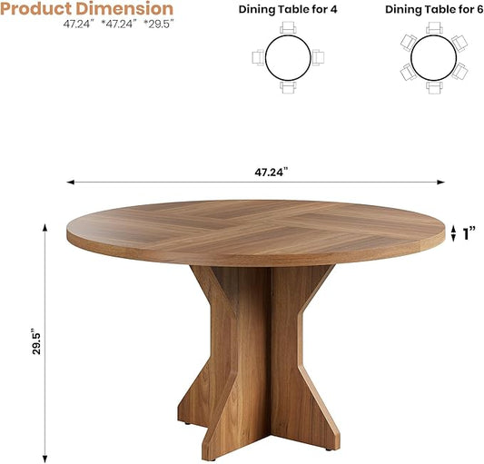 IDEALHOUSE Round Dining Table, 47" Kitchen Table for 4-6 People, Circle Tables with Sturdy Pedestal Base, Space Saving Dinning Room Furniture for Living Room, Kitchen, Apartment