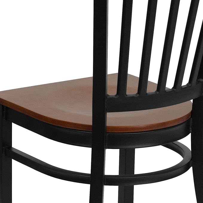 Flash Furniture HERCULES Series Black Vertical Back Metal Restaurant Chair - Cherry Wood Seat