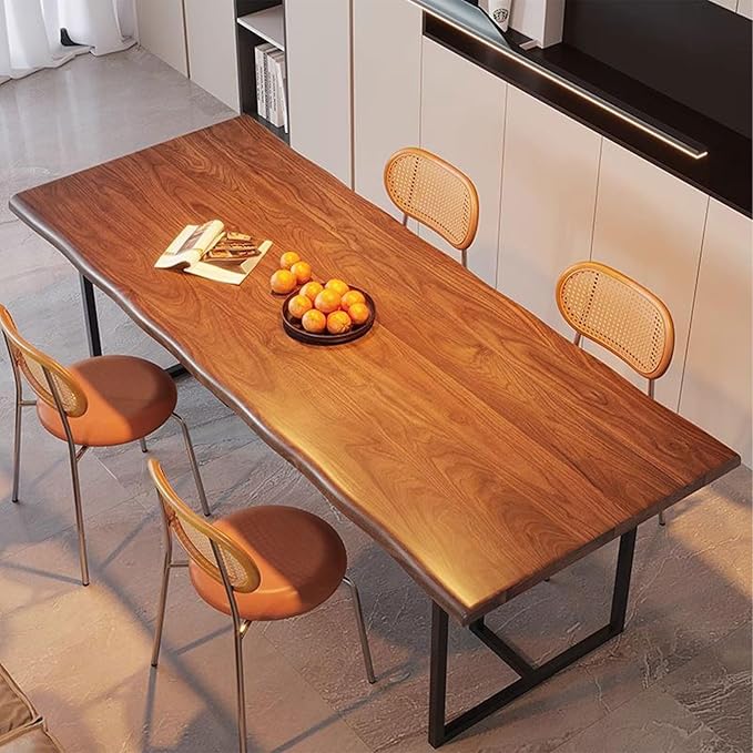 62.99" Wood Brown Solid Wood Dining Table, Heavy-Duty Metal Legs Leisure Table for Home Office, Kitchen & Restaurant Use