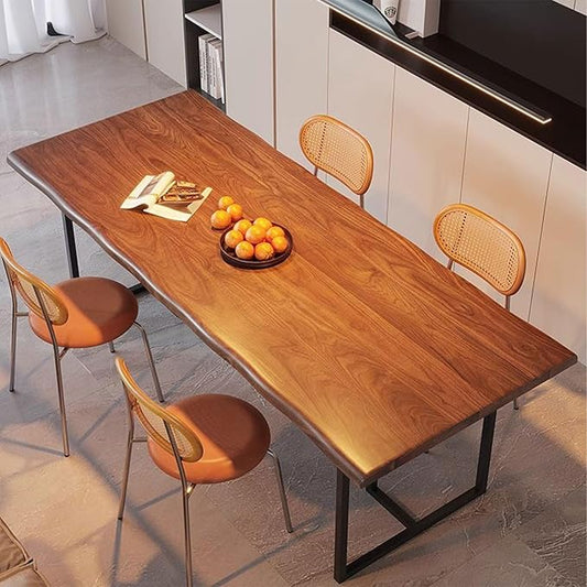 62.99" Wood Brown Solid Wood Dining Table, Heavy-Duty Metal Legs Leisure Table for Home Office, Kitchen & Restaurant Use