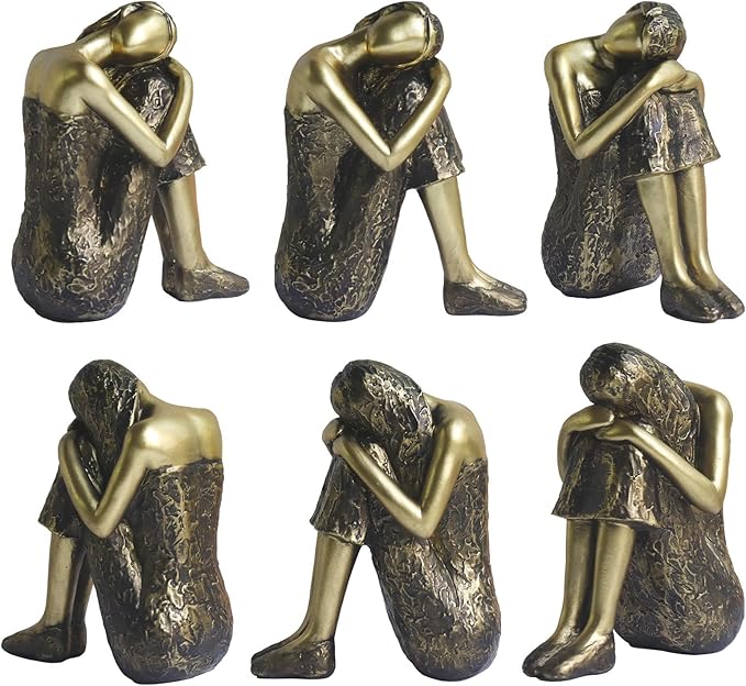 Pigort Rustic Gold Thinker Statue Abstract Sculpture - Collectible Woman Figurine Art Home Office Bookshelf Decorative Objects Desktop Decor for Women, 4.6 x 3.7 x 2.6 inches