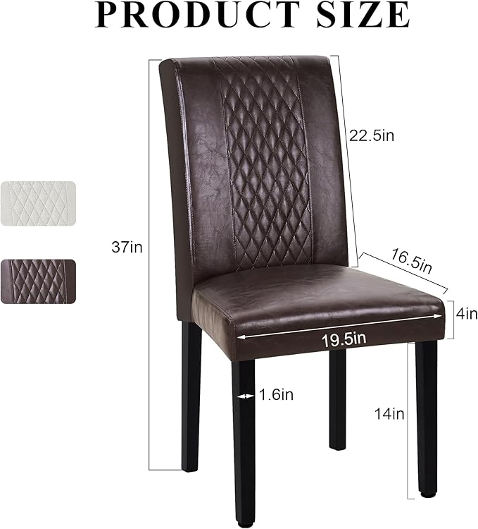 VECELO Dining Chairs Set of 6, Upholstered PU Leather Wood Legs High Back for Kitchen Living Room, Coffee