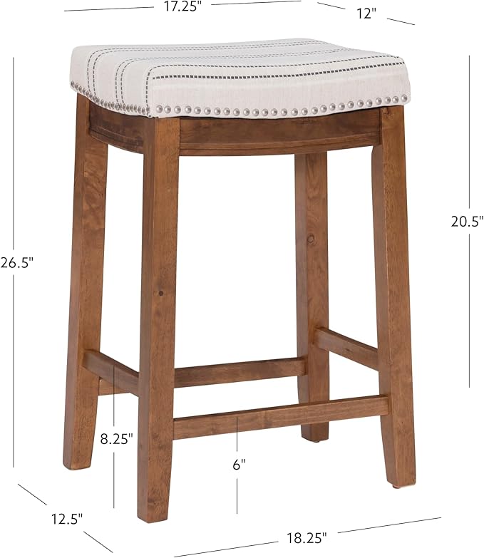 Linon Kingston Natural Wood with Upholstered Linen seat 24 Inch Seat Height Backless Counter Stool