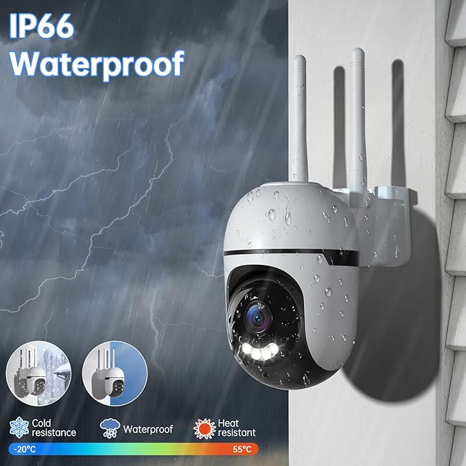 Security Camera Outdoor Wired,2K Security Cameras Outdoor,2.4G & 5GHz WiFi Surveillance Camera Home/Dome,IP66 Waterproof,360° PTZ Auto Tracking,Color Night Vision/AI Alert