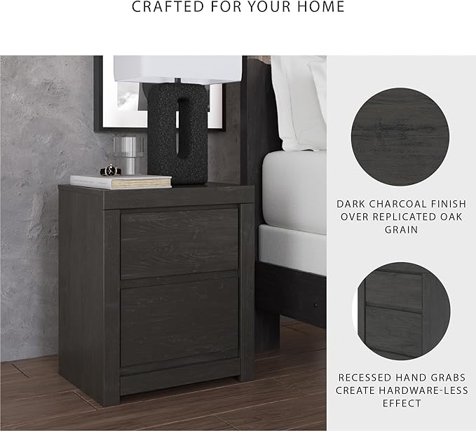 Signature Design by Ashley Parlayon Retro 2-Drawer Nightstand with USB Ports, Gray