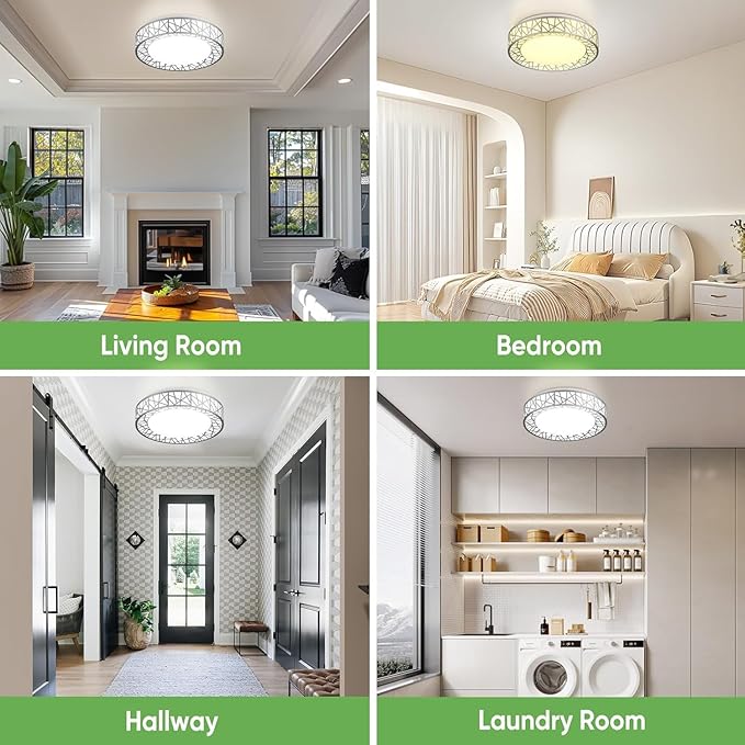14 Inch Flush Mount Ceiling Light, Modern Brushed Nickel LED Ceiling Light Fixture, 24W 2400LM 2700-6500K Adjustable, Dimmable Ceiling Lights for Bedroom, Kitchen, Hallway, Bathroom, ETL