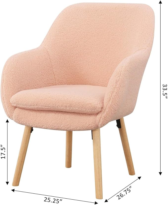 Convenience Concepts Take a Seat Charlotte Wingback Sherpa Accent Armchair 25.25" - Boho Transitional Boucle Lounge Chair for Office, Den, Living Room, Sherpa Blush