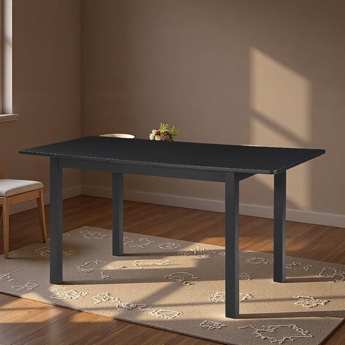 Dining Table, Extendable Kitchen Room Table for 4-8 People, 48"-59.8" Wooden Rectangle Expandable Table, Space Saving Modern House Dining Surface for Home Living Room Office, Black