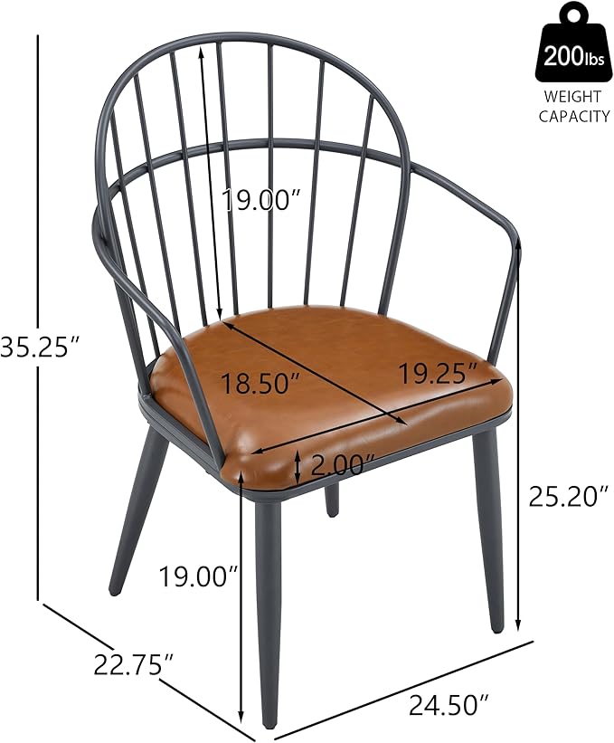 Christopher Knight Home Drats Dining Chairs Set of 2, Accent Dining Chair, Faux Leather Upholstered Kitchen Chair, Bucket Backrest Metal Frame Armchair, Industrial Dining Chair for Dining Room, Brown