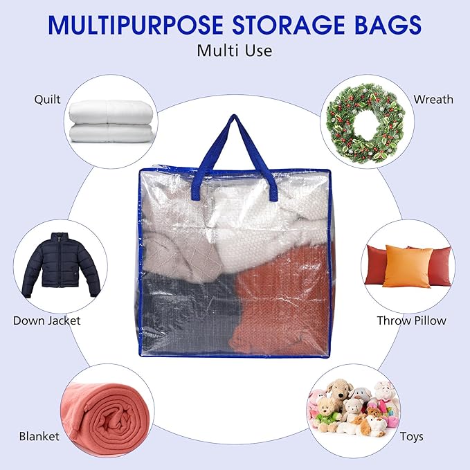 8 Pcs Clear Wreath Storage Bags 26 Inch St. Patrick's Garland Container Door Garland Holiday Wreath Storage Holder with Handle and Zipper Heavy Duty Plastic Packing Totes(Blue)