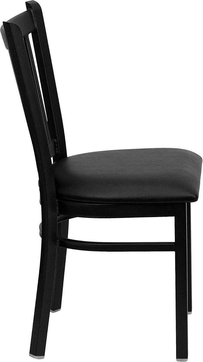 Flash Furniture HERCULES Series Black Vertical Back Metal Restaurant Chair - Black Vinyl Seat