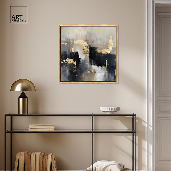 Art Remedy Daring Canvas Colorful Abstract Wall Art, Gold Frame, 24" x 24"
