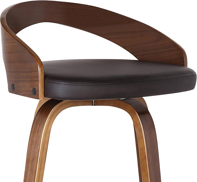 Armen Living Sonia 30" Bar Height Swivel Brown Faux Leather and Walnut Wood Bar Stool - Set of 4