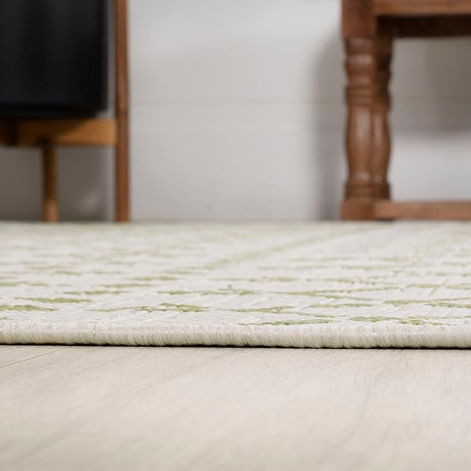 JONATHAN Y Moroccan Geometric Indoor Outdoor Area Rug 8X10 Cream/Green, Ourika Textured Weave for Backyard, Patio, Porch, Easy-Cleaning, High Traffic, Pet-Friendly, Non-Shedding (SMB108M-8)