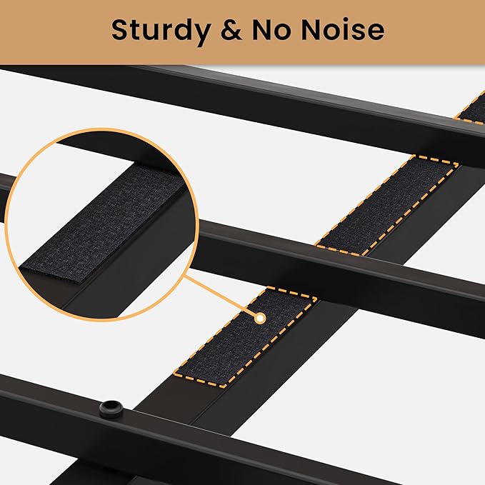 LIKIMIO Queen Bed Frame, Tall Industrial Headboard 51.2 ", Platform Bed Frame with Strong Metal Support, Solid and Stable, Noise Free, No Box Spring Needed, Easy Assembly, Black