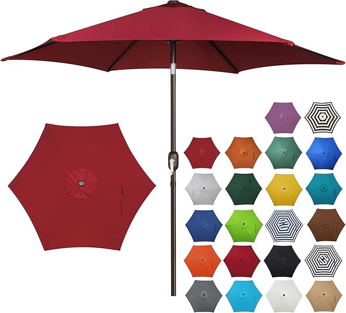 Blissun 7.5 ft Patio Umbrella, Yard Umbrella, Outdoor Market Umbrella with Push Button Tilt Crank, Burgundy