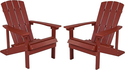Flash Furniture Charlestown Poly Resin Adirondack Chair - Red - All Weather - Indoor/Outdoor - Set of 2