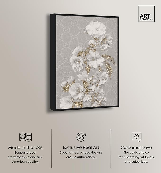 Art Remedy Floral in Classic Fashion Canvas Delicate Farmhouse Wall Art, Black Frame, 20" x 30"