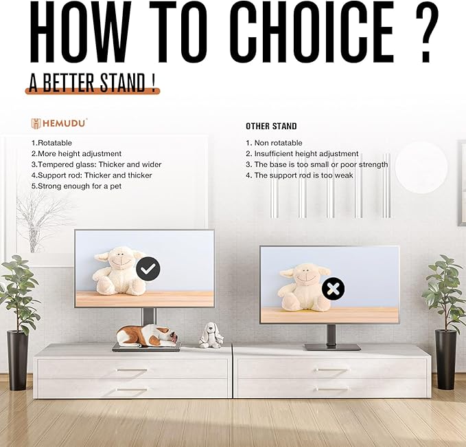 Universal Swivel TV Stand - Table Top TV Stand for 27-60 inch LCD LED TVs - Height Adjustable TV Base Stand with Tempered Glass Base & Wire Management, VESA 400x400mm HT06B-002