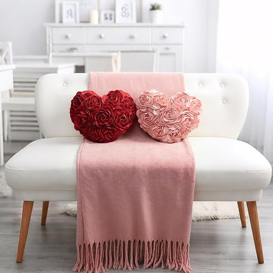 JWH Heart Flower Throw Pillow Covers Decorative Floral Shaped Accent Cushion Soft Pillowcase for Sofa Couch Living Room Bed Chair 14x16 Inches Red
