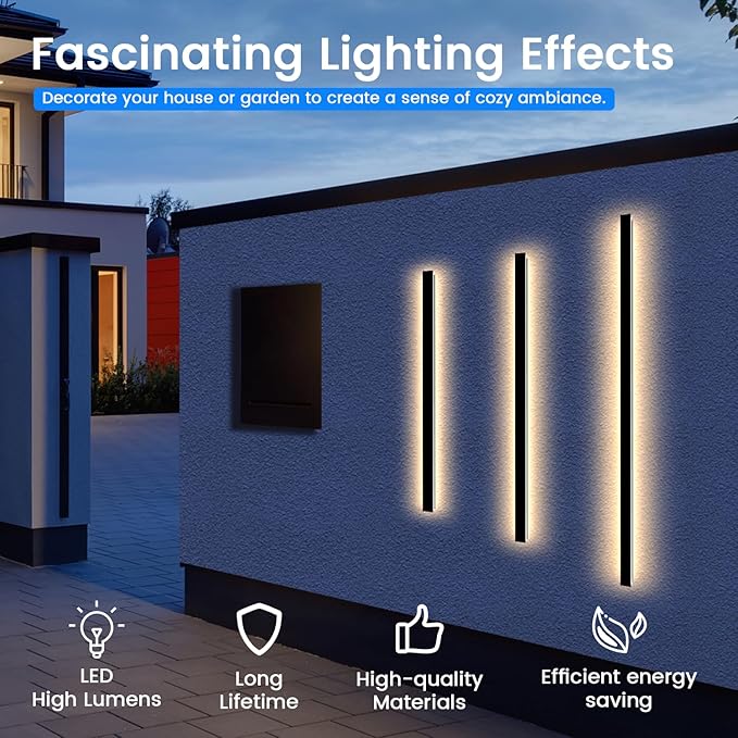 Light Fixture Wall Outdoor - 2pack 79inch Black Exterior Sconces, Outside Garage Exterior Lights, Modern Outdoor Wall Mount Lighting for House, Porch, Patio, Front Door, Corridor
