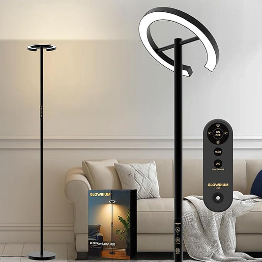 24W LED Floor Lamp with Remote, 70.8" Tall Standing Reading Lamp, Stepless Adjustable Brightness & Color Temps, 350°Rotatable Ring Light, Dimmable, Modern Corner Lamp for Living Room Bedroom Office