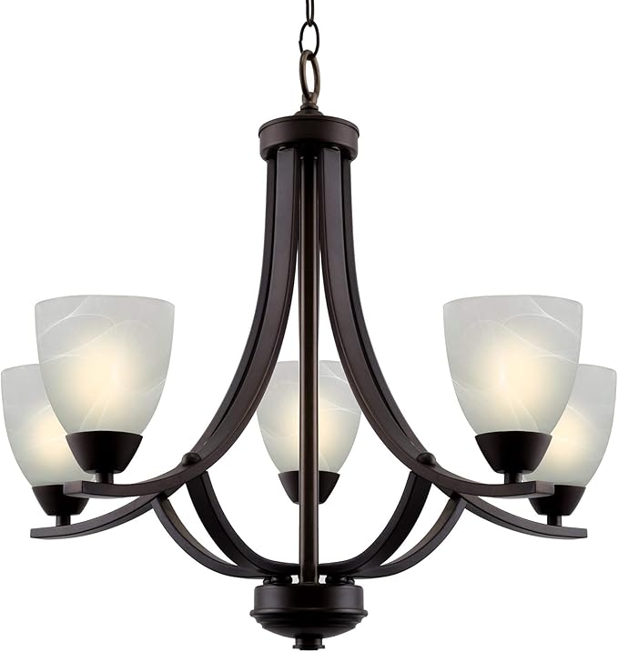 Kira Home Weston 24" Contemporary 5-Light Large Chandelier + Alabaster Glass Shades, Adjustable Chain, Oil Rubbed Bronze Finish