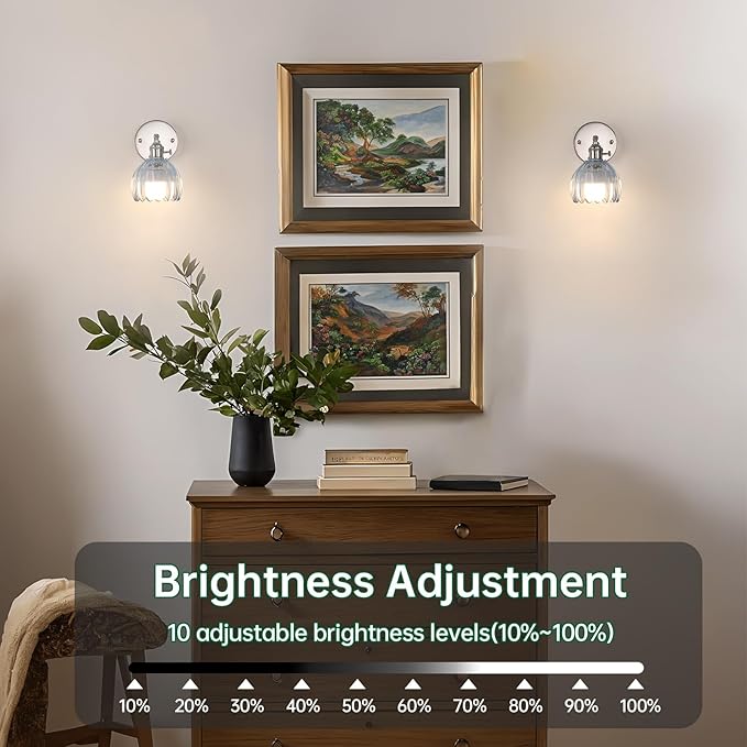 Vintage Wall Sconce Set of 2 - Rechargeable Battery Powered with Remote Control, Clear Light Blue Tulip Glass Lampshade (5000mAh) for Bedroom/Doorway