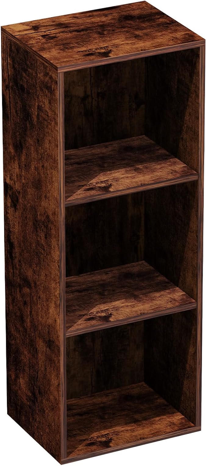 3 Tier Bookshelf, Narrow Bookcase for Small Spaces, Wooden Book Case Bookshelves Storage Organizer for Bedroom Living Room Home Office (Retro Brown, 3 Cube)