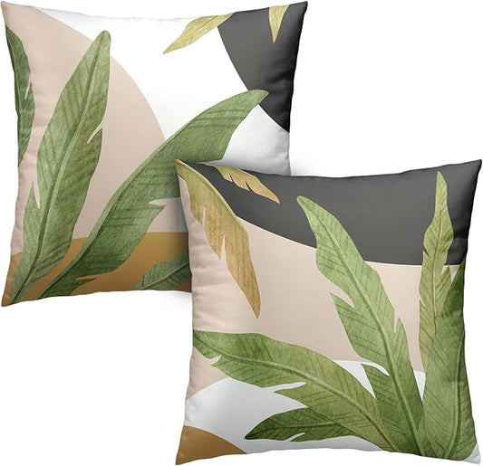 Tropical Green Leaves Throw Pillow Covers Set of 2 Palm Tree Cushion Cases Jungle Banana Leaves Pillow Case 24x24 for Sofa Bed Living Room